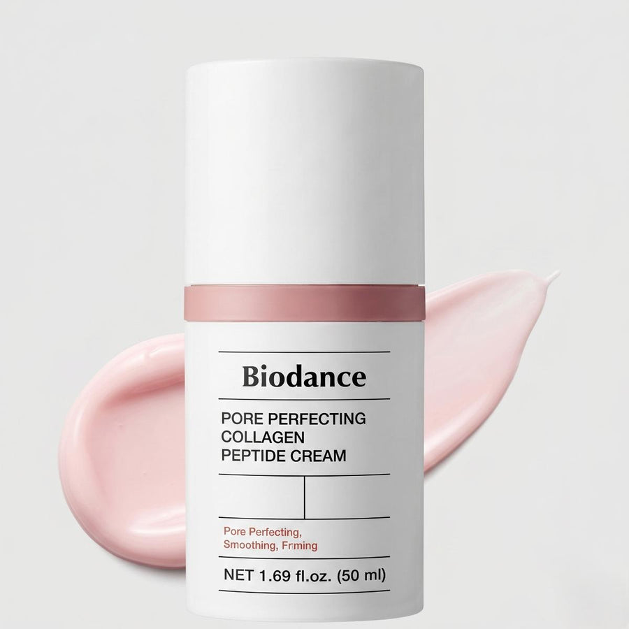 Kit Colágeno Biodance: crema Pore Perfecting Collagen Peptide Cream de 50 ml con su textura rosa