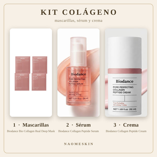 Kit Colágeno Biodance con mascarillas de hidrogel, sérum y crema de colágeno y péptidos
