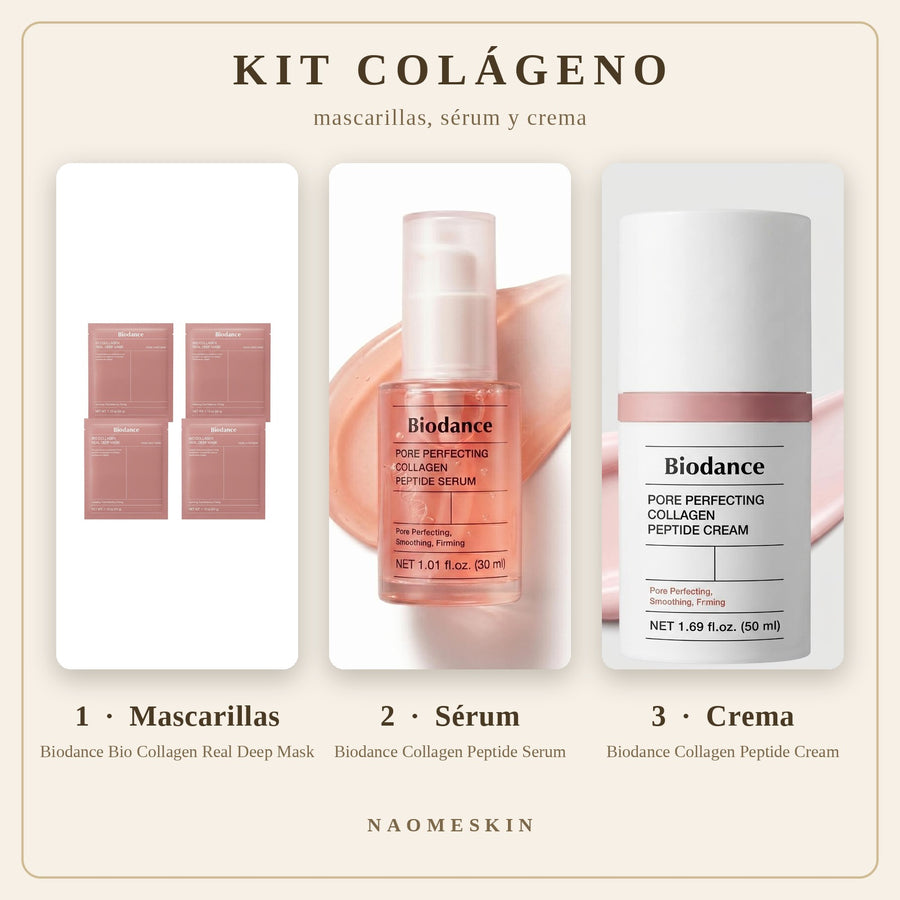 Kit Colágeno Biodance con mascarillas de hidrogel, sérum y crema de colágeno y péptidos