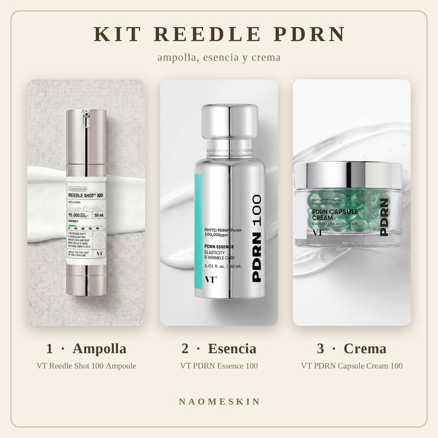 Kit Reedle PDRN VT con ampolla Reedle Shot 100, esencia de PDRN y crema de cápsulas en tres pasos
